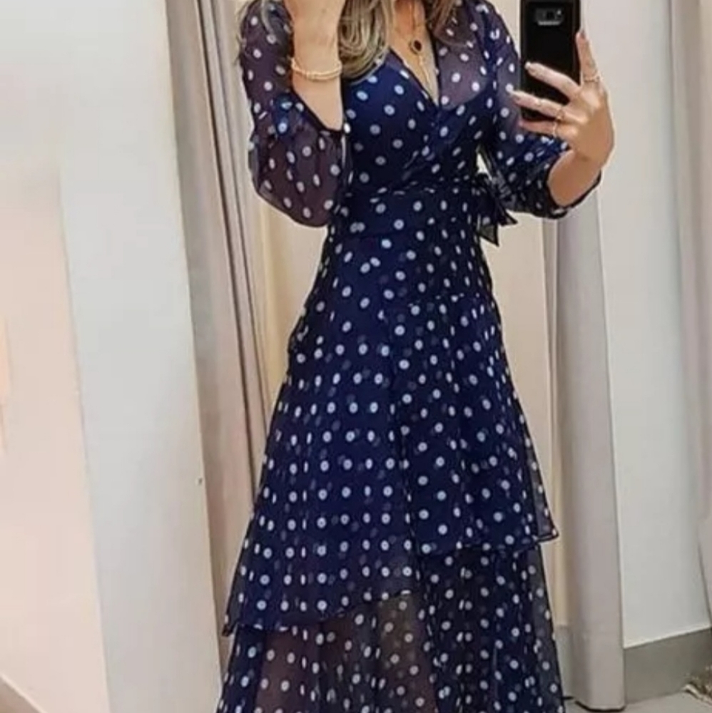 Polka Dot Assymetrical Ruffled Dress